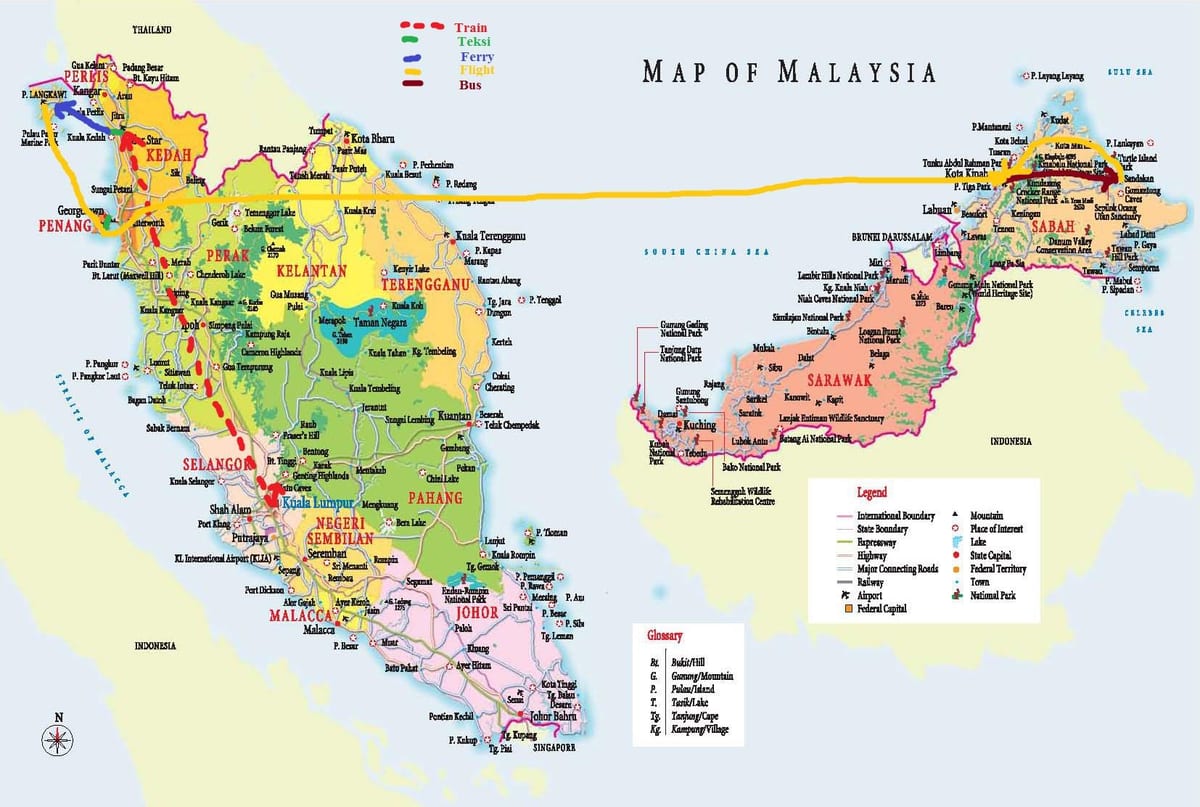 mapa da malásia de ônibus