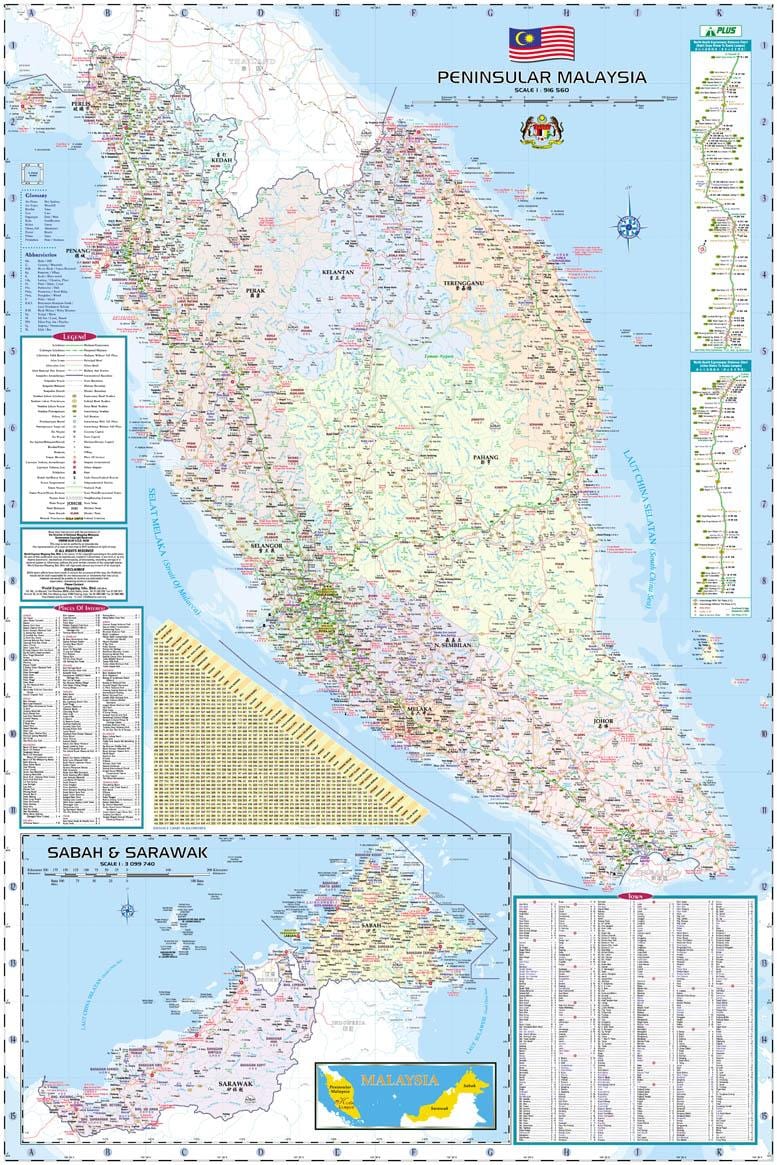 mapa da malásia mapa de estrada e auto-estrada da guia de
