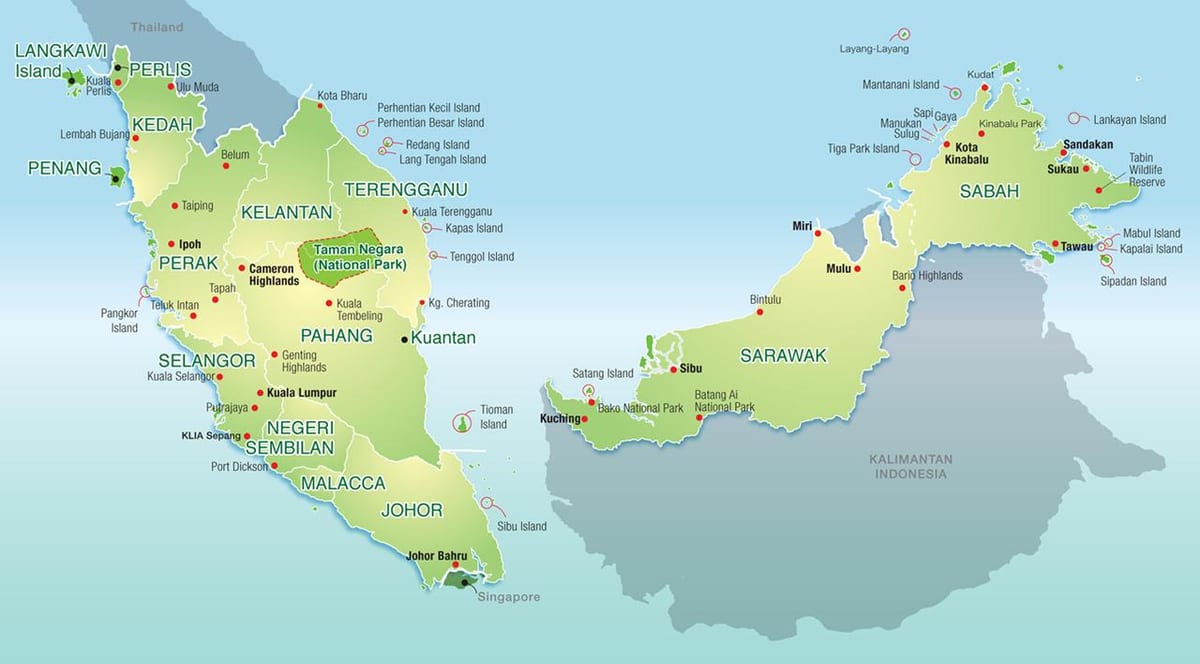 mapa da malásia montanhas