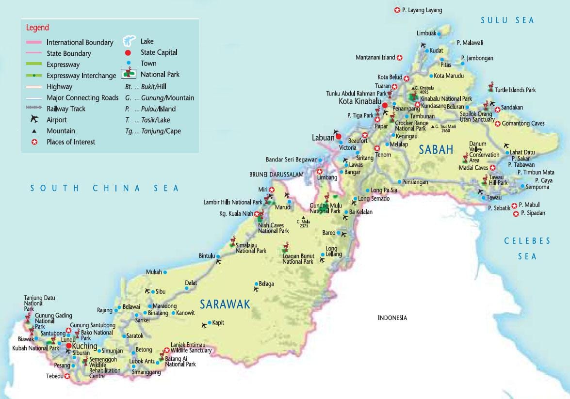 mapa da malásia parques nacionais