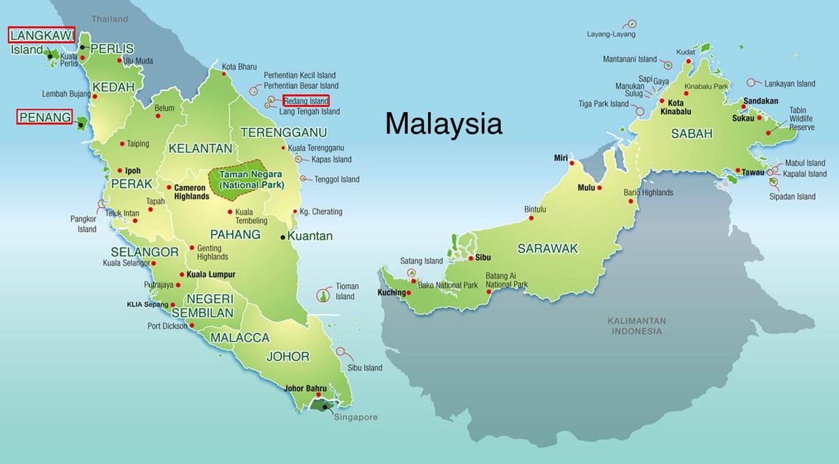 mapa da malásia resorts de praia