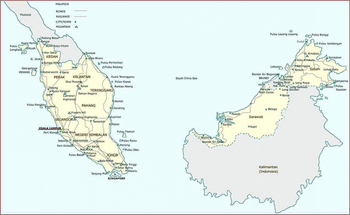 mapa detalhado da malásia