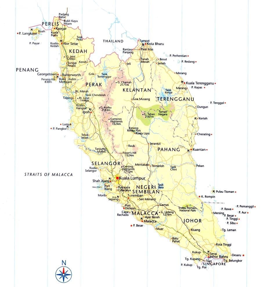 malásia estrada mapa de direções