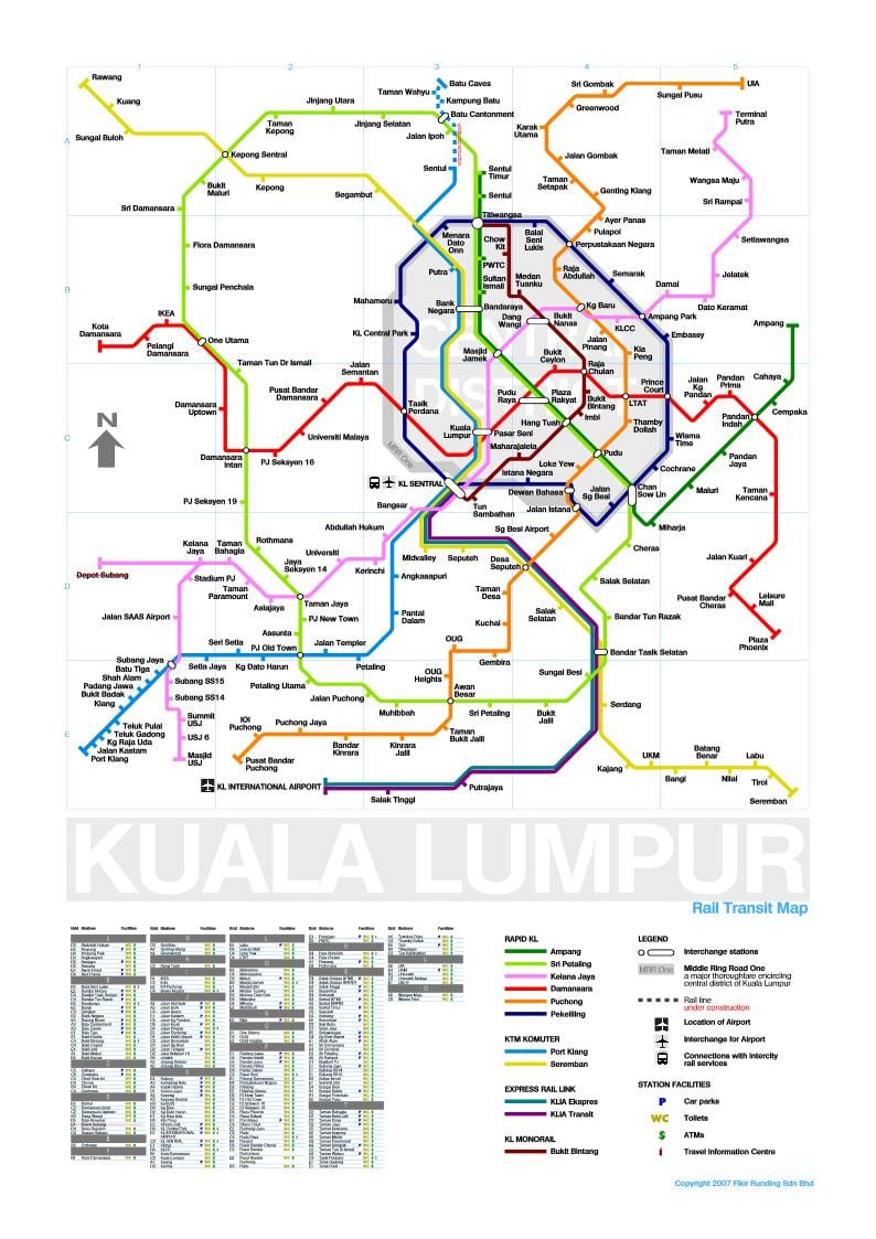 estação de mrt (metro linha 3 mapa da malásia