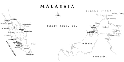 Mapa de contorno do mapa da malásia com os limites estaduais